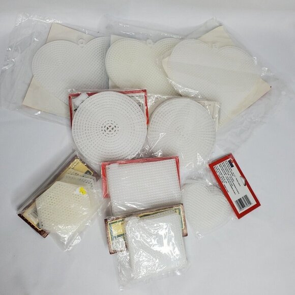 Darice Plastic Mesh Canvas 6" 3" Hearts Circles Squares Hexagons 79pc Total - Picture 2 of 2